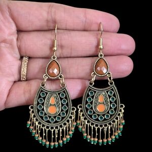 Oranj Boho Vintage Teardrop Dangle Earrings Beaded Ethnic Statement Jewelry